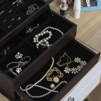 HOMCOM 3-Tier Jewelry Box Organizer with Glass Mirror and 6 Slots for Beauty Accessories, Costume Jewelry - Walnut(m-12)