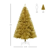 HOMCOM 6' Tall Unlit Full Fir Artificial Christmas Tree with Realistic Branches, and 1000 Tips, Gold(m-3)