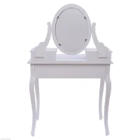 HomCom Dressing Table Stool Makeup Mirror Wood Dresser Antique Style Shabby Chic with Vanity Mirror & Stool - White(m-8)