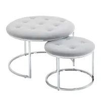 HOMCOM Nesting Coffee Table Set of 2, Round End Tables with Velvet-Feel Button Tufted Top for Living Room, Home Office, Grey(m-1)
