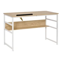 HOMCOM Drafting Table, Adjustable Drawing Desk, Multifunctional Writing Desk with 15-Level Tiltable Tabletop and Storage Shelf for Home Office, Natural(m-12)