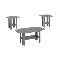 Monarch 3 Piece Contemporary Shelved Wood-Look Coffee Table / Two Matching End Tables Set - Grey(m-1)