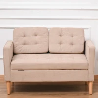 HOMCOM Modern 2-Seater Loveseat Button-Tufted Fabric Couch with Storage Chest, Cushions and Rubberwood Legs for Living Room, Light Brown(m-8)