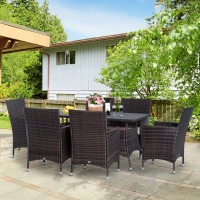 Outsunny 7 Pieces Rattan Dining Set Garden Wicker Furniture Slatted Tabletop Deck(m-1)