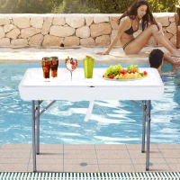 Outsunny 48" Folding Table with Sink Fish Fillet Camping Picnic Outdoor Gardening Table(m-2)