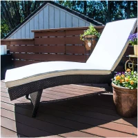 Outsunny Patio Wicker Lounger Chair, Outdoor PE Rattan Foldable Chaise Chair with 5 Position Adjustable Back, Padded Cushion, Cream(m-1)
