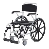 HOMCOM Rolling Shower Wheelchair Bath Toilet Commode Bariatric with Wheels, Detachable Bucket & Shower-Proof Design, 17" Seat Width, Black(m-1)