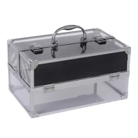 HOMCOM Portable Makeup Case Train Case Lockable Aluminum w/ 4 Trays & Bottom Drawer Sliver(m-7)