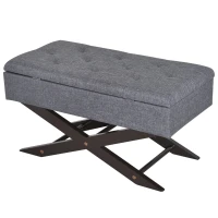 HOMCOM 32" Tufted Upholstered Storage Ottoman Bench X Leg Bed Bench with Organizer Padded Piano Keyboard Seat Grey(m-1)