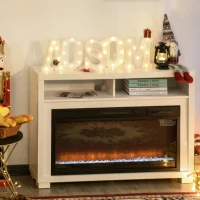 HOMCOM 43.75" W x 31.5" H Electric Fireplace Mantel TV Stand, Media Console Center Cabinet with Two Shelves and Remote Control, White(m-10)