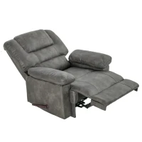 HOMCOM Manual Recliner Chair Overstuffed Single Sofa with Wide Cushioned Seat, Flip-Up Storage Armrests, 2 Cup Holders and Oversized Headrest, Grey(m-12)
