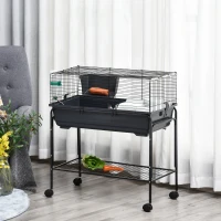 PawHut Two-Story Small Animal Cage Removable from Stand, Pet Habitat with Shelf & Wheels, 33" x 18.5" x 35", Charcoal Gray(m-2)