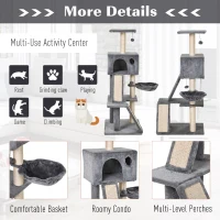 PawHut Cat Tree Tower with Sisal-Covered Scratching Posts and Ladders for Climbing and Playing(m-6)