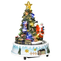 HOMCOM Animated Christmas Tree Scene, Pre-Lit Musical Collectable Decor with Moving Train and Santa, Winter Wonderland Set for Indoor Holiday Display(m-1)