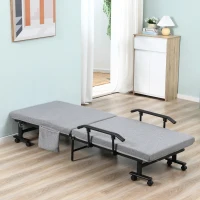 HOMCOM Rollaway Bed, Folding Bed with 3.25" Mattress, Portable Foldable Guest Bed with Adjustable Backrest, and Metal Frame on Wheels, Light Grey(m-8)
