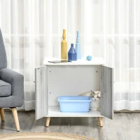 PawHut Wooden Cat Litter Box Enclosure End Table with 2 Magnetic Doors, Wide Tabletop(m-7)