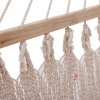 Outsunny Double Hammock Outdoor 2 Person Wide Swing Bed Portable Camping Sun Lounger w/ Wood Spreader Bar Cream(m-6)