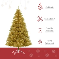 HOMCOM 6' Tall Unlit Full Fir Artificial Christmas Tree with Realistic Branches, and 1000 Tips, Gold(m-4)