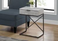 Monarch 24" Contemporary End Table Night Stand with Large Storage Drawer and Metal X-Design Frame - Grey Cement-Look / Black Nickel Base(m-2)