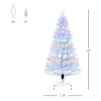 HOMCOM 5ft Prelit Artificial Christmas Tree with LED Lights, Multicolored Fiber Optics and Realistic Branch Tips, White(m-3)