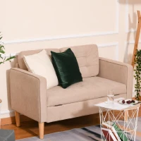 HOMCOM Modern 2-Seater Loveseat Button-Tufted Fabric Couch with Storage Chest, Cushions and Rubberwood Legs for Living Room, Light Brown(m-9)