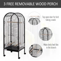 PawHut Metal Bird Parrot Cage With Rolling Standing 5ft w/ perches and bowls Black(m-4)