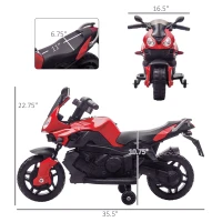 Aosom 6V Kids Motorcycle Dirt Bike Electric Battery-Powered Ride-On Toy Off-road Street Bike for Children with Rechargeable Battery, Pedal, Horn, Headlights, and Training Wheels for Balance Red(m-3)