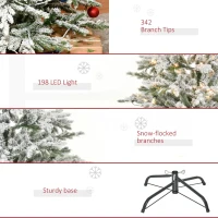 HOMCOM 7ft Pre-Lit Snow-Flocked Noble Fir Artificial Christmas Tree with Realistic Branches, 198 LED Lights and 342 Tips(m-7)