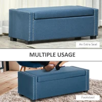 HOMCOM Nailhead Trim Upholstered Flip Top Storage Bench, Fabric Ottoman for Bedroom, or Living room, Blue(m-7)