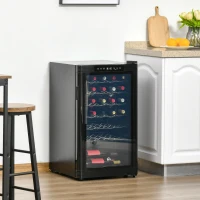 HOMCOM 33 Bottle Wine Cooler, Mini Beverage Fridge, Freestanding Wine Cellar with Digital Temperature Control, 6 Removable Shelves, Glass Door, Alarm Function and LED Lighting, Black(m-2)