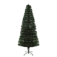 HOMCOM 7FT Pre-Lit Fiber Optic Arfiticial Christmas Tree with Star Tree Topper, Solid Metal Base, 280 Branch Tips, 6 Color LED Lights for Home and Holiday Decoration(m-1)