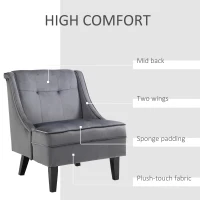 HOMCOM Upholstered Accent Chair Modern Winged Tufted Contemporary Single Sofa Chair with Rubber Wood Legs, Thick Padding Mid-Back, and Wings for Living Room Bedroom, Grey(m-5)