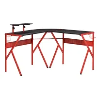 HOMCOM L-Shaped Gaming Desk, Corner Computer Desk, Gaming Table with Carbon Fiber Desktop, Adjustable Monitor Stand, Cup Holder, Headphone Hook and K Frame, Red/Black(m-1)