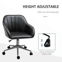Vinsetto Mid Back Home Office Chair Computer Desk Chair with PU Leather, Adjustable Height, Swivel Wheels for Study, Bedroom, Black(m-4)