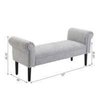 HOMCOM 52" Linen Upholstered Accent Ottoman Bench With Armrests, Light Gray(m-3)