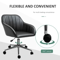 Vinsetto Mid Back Home Office Chair Computer Desk Chair with PU Leather, Adjustable Height, Swivel Wheels for Study, Bedroom, Black(m-6)