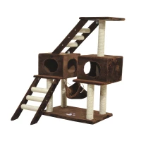 PawHut 42.8Inch Scratching Cat Tree Climber Tower Condo with Hammock Post Brown(m-2)