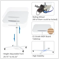 Vinsetto Foldable Computer Desk on Rolling Wheels Height Adjustable Tilt 90° White(m-5)