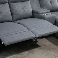 HOMCOM Modern L-Shaped Sectional with Chaise, 3 Seater Manual Recliner with Ottoman, Storage Console, Cup Holders, USB Charging, Gray(m-17)