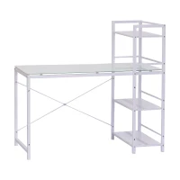 Open Box HomCom 50" Modern Office Desk With Storage Shelves Bookcase - White(m-4)