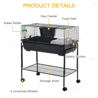 PawHut Two-Story Small Animal Cage Removable from Stand, Pet Habitat with Shelf & Wheels, 33" x 18.5" x 35", Charcoal Gray(m-7)