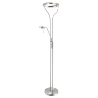 HOMCOM Modern LED 2 Light Floor Lamp, Tall Standing Lamp with Rotatable Ring Light and Height Adjustable Side Light for Living Room or Bedroom, Silver(m-1)