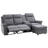 HOMCOM Modern L-Shaped Sectional with Chaise, 3 Seater Manual Recliner with Ottoman, Storage Console, Cup Holders, USB Charging, Gray(m-13)
