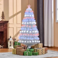 HOMCOM 5ft Prelit Artificial Christmas Tree with LED Lights, Multicolored Fiber Optics and Realistic Branch Tips, White(m-9)