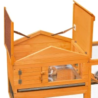 PawHut 62" Large Outdoor Log Cabin Rabbit Cage Small Animal Hutch with Run and Ramp(m-10)