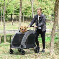 PawHut Foldable Dog Stroller with Storage Pocket, Oxford Fabric for Medium Size Dogs - Grey(m-2)