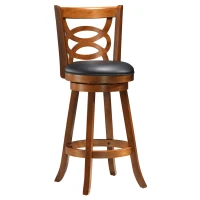Monarch 2 Piece 42" PU Leather Padded Seat Bar Height Swivel Wooden Barstool Set - Oak Finish(m-1)