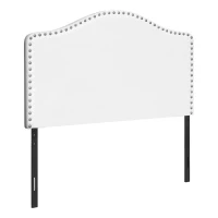 Monarch Twin Size Classic Style Headboard with Leather-Look Upholstery and Chrome Nailhead Finish - White(m-1)