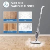HOMCOM Steam Mop Cleaner for Laminate, Hardwood, Tiles and Carpet, 10–In-1 Multi-Purpose Floor Steamer for Kitchen, White/Grey(m-5)