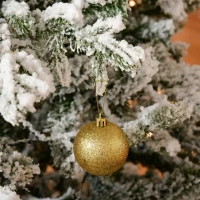 HOMCOM 7ft Pre-Lit Snow-Flocked Noble Fir Artificial Christmas Tree with Realistic Branches, 198 LED Lights and 342 Tips(m-11)